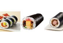 コンビニ恵方巻 多様な具材で独自性競う (左から)セブン‐イレブン「華やぎの贅沢恵方巻」、ファミマ「恵方巻」、ミニストップ「ヒレカツ恵方巻(どろソース使用)」