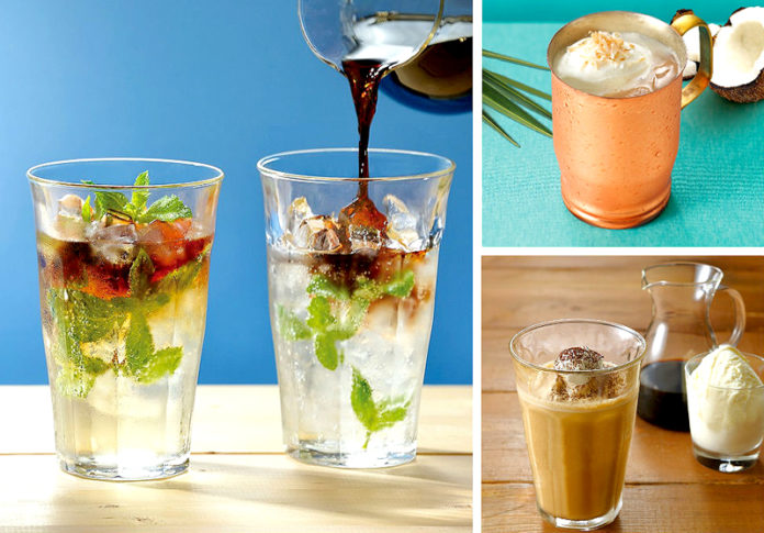 「コーヒーモヒート」㊧、「ココナッツミルクコーヒー」㊤、「ダブルアッフォガートグラニータ」㊦（ユーシーシーフードサービスシステムズ（ＵＦＳ））