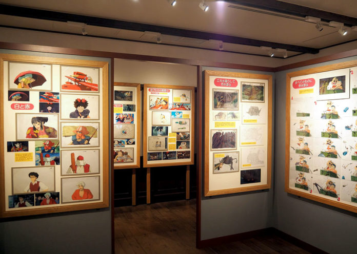パネル展示の様子（映画を塗る仕事 三鷹の森ジブリ美術館）