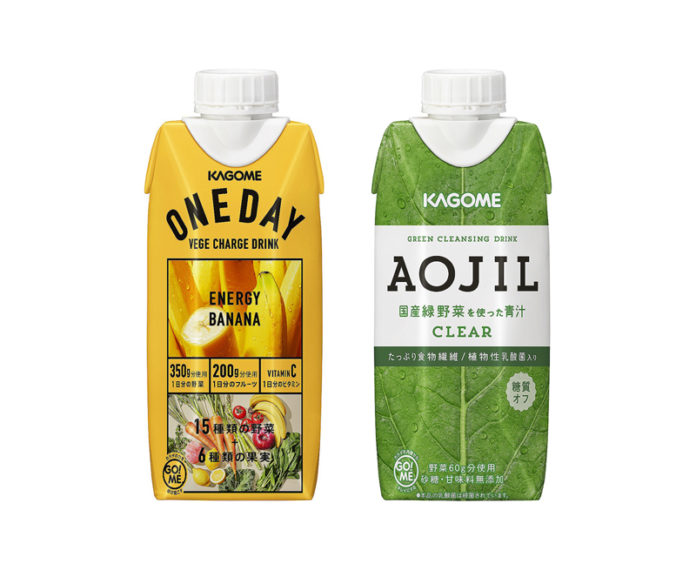 「ＯＮＥＤＡＹ ＥＮＥＲＧＹ ＢＡＮＡＮＡ」㊧と「ＡＯＪＩＬ ＣＬＥＡＲ」（カゴメ）