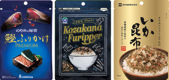 （左から）三島食品、やま磯、田中食品の新商品
