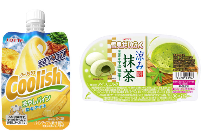 「クーリッシュ冷やしパイン」㊧と「雪見だいふく涼み抹茶」（ロッテ）
