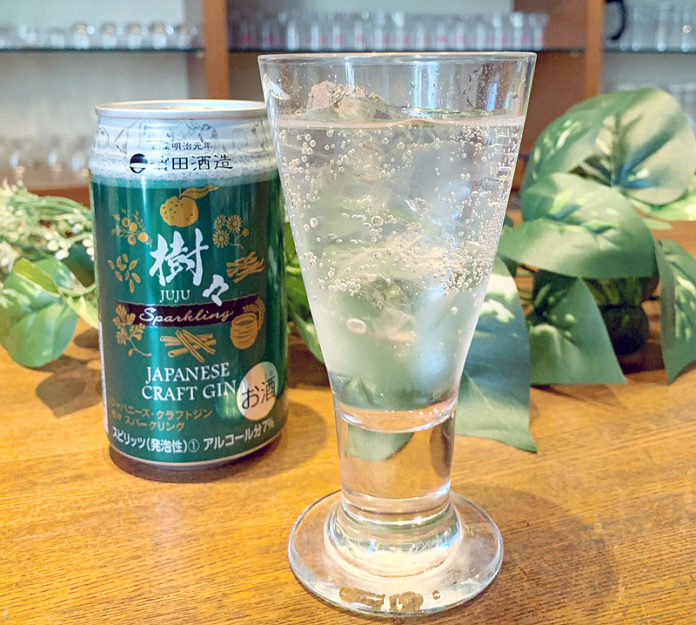 濱田酒造「ジャパニーズ・クラフトジン　樹々（ＪＵＪＵ）スパークリング」をおつまみとともに（ソラシドエア）