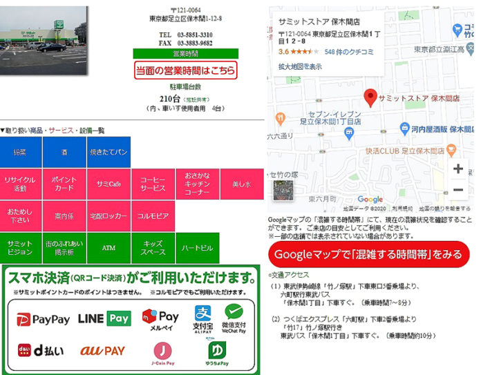 各店舗のサイトから混雑時間帯が確認できる（サミット）