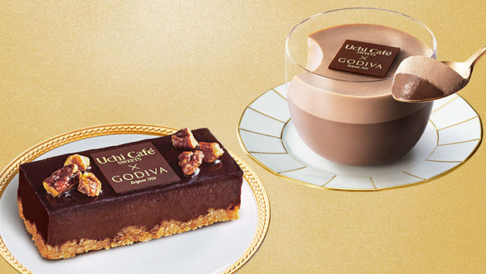 左からGODIVA監修の「ダブルショコラプリン」（税込380円）と「ショコラケーキ」（税込350円）（ローソン）