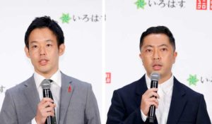 日本コカ・コーラの富重豪マネジャー㊧とユニクロの小森田真也部長