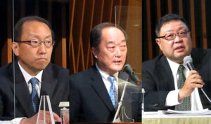(左から)全清飲の米太一女会長、河野敦夫専務理事、那須俊一企画部長