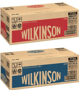 1ケース32本入りの「ウィルキンソン タンサン」と「ウィルキンソン タンサン レモン」の500mlPET（アサヒ飲料）
