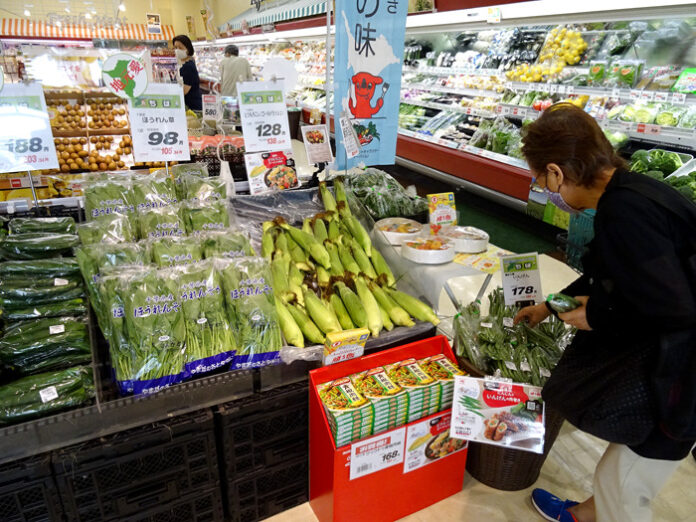 店舗入り口正面に千葉県産の野菜を大量陳列（ランドロームジャパン矢作店）