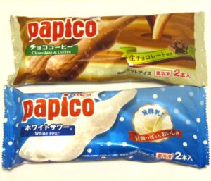 4月18日にリニューアル発売された「パピコ〈チョコ〉コーヒー」(上)と「パピコ〈ホワイトサワー〉」