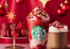 左から「ストロベリー＆ベルベット ブラウニー フラペチーノ」と「ストロベリー＆ベルベット ブラウニー モカ」