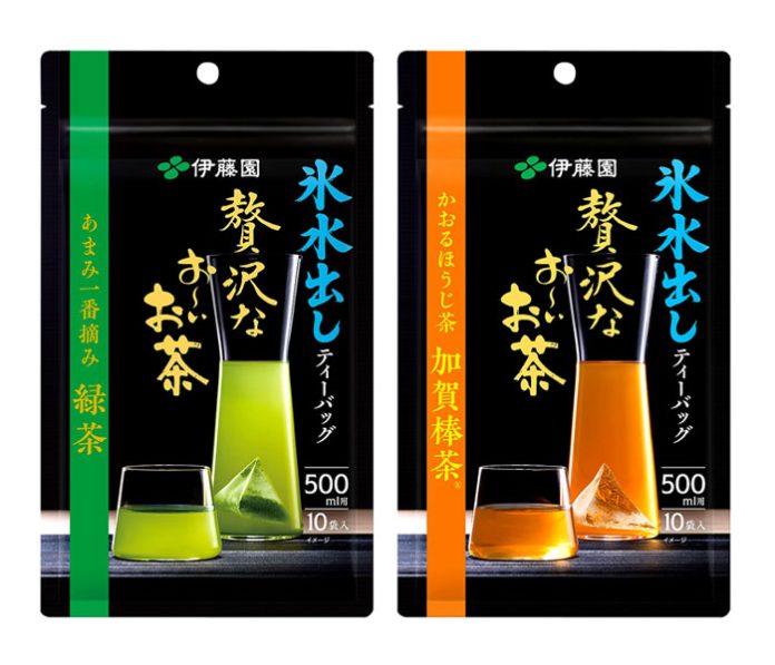 （左から）「氷水出しティーバッグ 贅沢なお～いお茶 あまみ一番摘み緑茶」「同 かおるほうじ茶 加賀棒茶」
