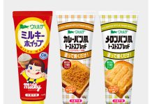 スプレッド市場、チューブで開拓 “塗るミルキー”とカレーパン風 アヲハタ (左から)ミルキーホイップ、カレーパン風トーストスプレッド、同メロンパン風
