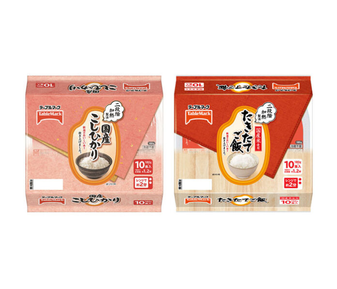 休売する「国産こしひかり10食」㊧と代替商品