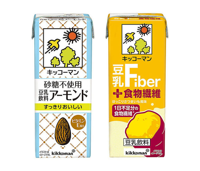 「砂糖不使用豆乳飲料アーモンド」と「豆乳＋食物繊維」