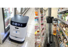 セブン‐イレブン 店舗業務の省人化実験 品出し・清掃をロボットで支援 ㊧床掃除ロボット(イメージ)/㊨品出しロボット(イメージ)