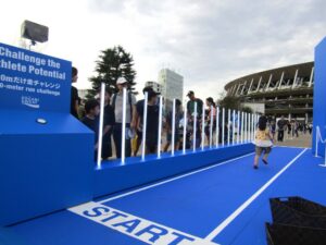 100m走を10mだけ体験できるコーナー 100m走を10mだけ体験できるコーナー