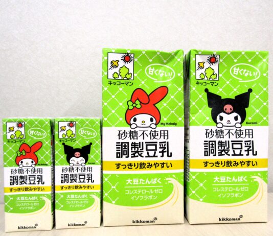 豆乳の認知拡大に向けては、幅広い層に人気のサンリオのキャラクターによってトライアルを促す。写真は「マイメロディ」と「クロミ」のデザインの「砂糖不使用シリーズ」© `25 SANRIO CO.,LTD