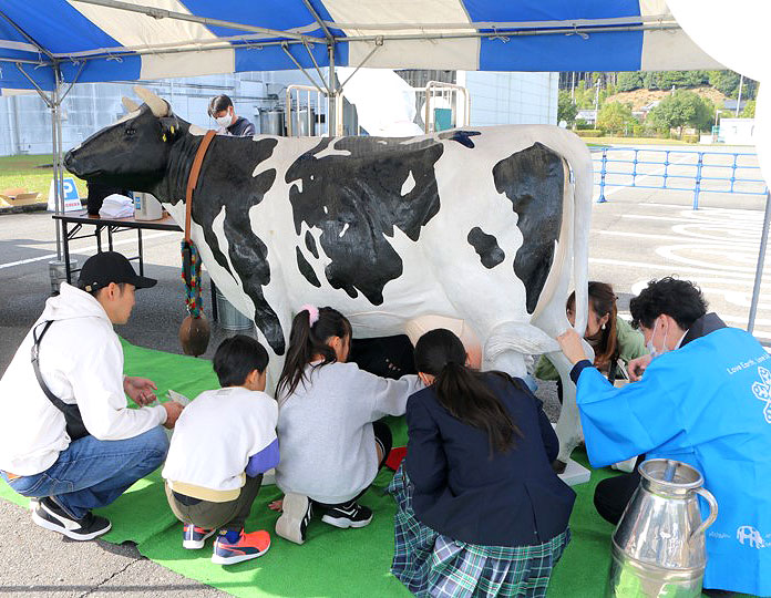 搾乳体験の様子(京都工場)