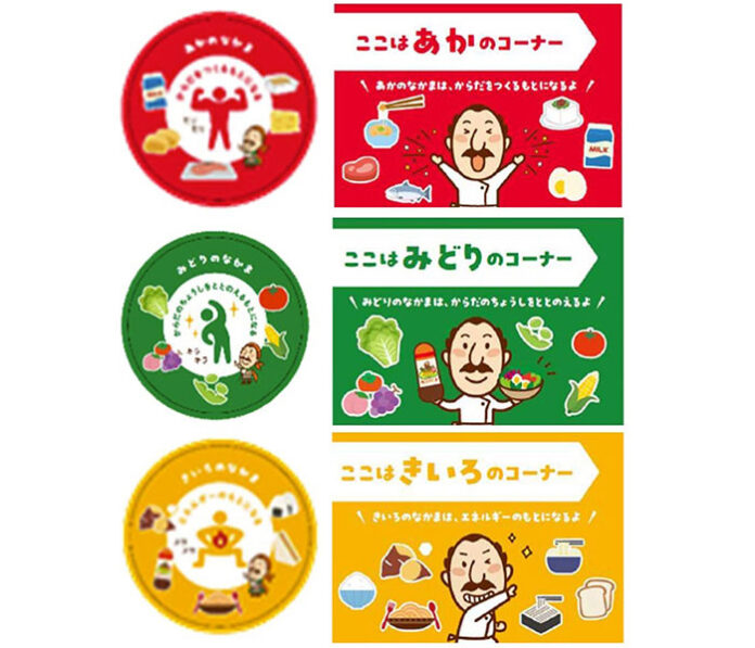 3色食品群ロゴとシール