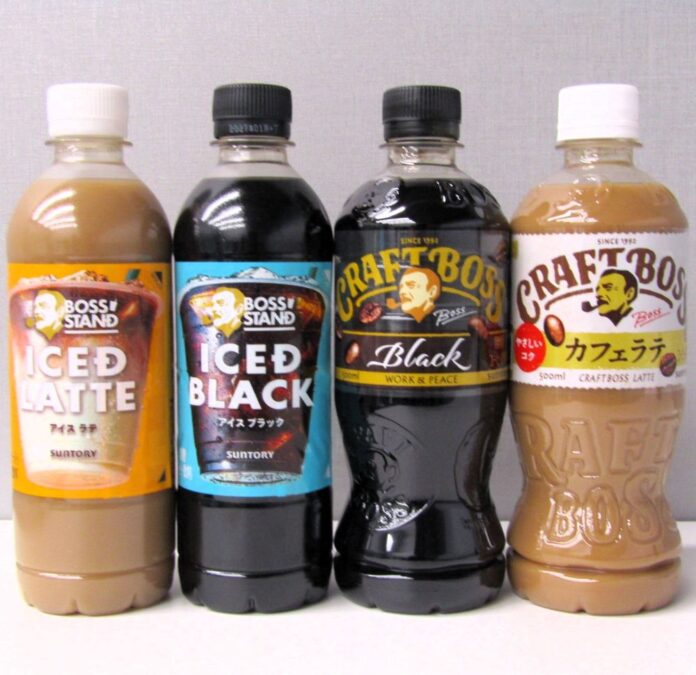 左から「ボススタンド アイスドラテ」「同 アイスドブラック」「クラフトボス ブラック」「同 カフェラテ」