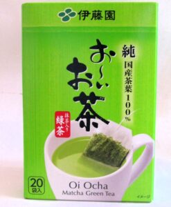 「純国産茶葉100%」と記載した「お～いお茶 エコティーバッグ 緑茶」