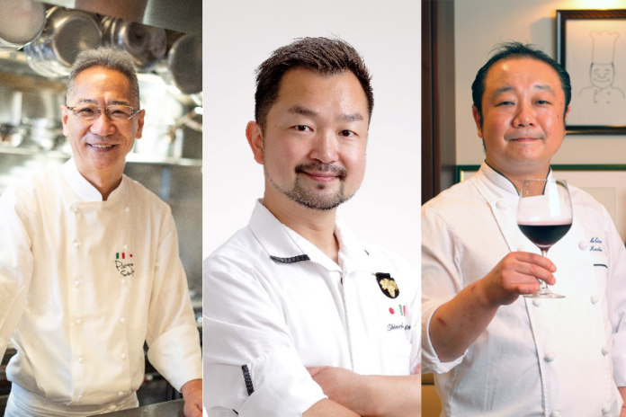 左から）鈴木弥平、佐藤真一、馬渡剛の各シェフ