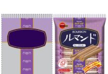 ブルボン「ルマンド」が位置商標登録 紫色を基調とした色彩と位置の組み合わせで 位置商標(左)と「ルマンド」(右)