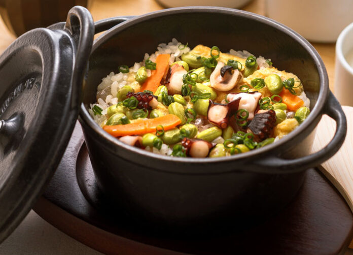 「蛸と枝豆の炊き込みご飯」