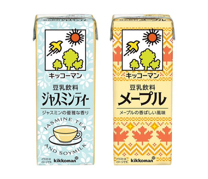 「豆乳飲料 ジャスミンティー」㊧と「同 メープル」