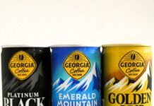 「ジョージア」の缶コーヒー基幹商品が成長 短い時間でも休憩することで次に進むエネルギーになる価値伝達と価格戦略が奏功 「ジョージア エメラルドマウンテンブレンド」(中央)「同 ゴールデンドリップ 微糖」(右)「同 プラチナムブラック」(左)