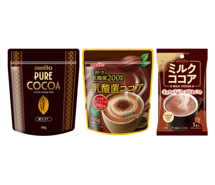 （左から）「純ココア」「乳酸菌ココア」「ミルクココア」
